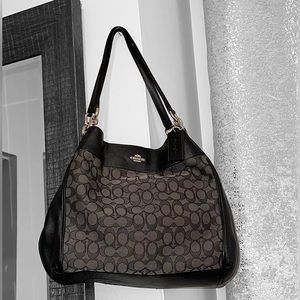 Coach Lexy Black Leather Signature Shoulder Bag
